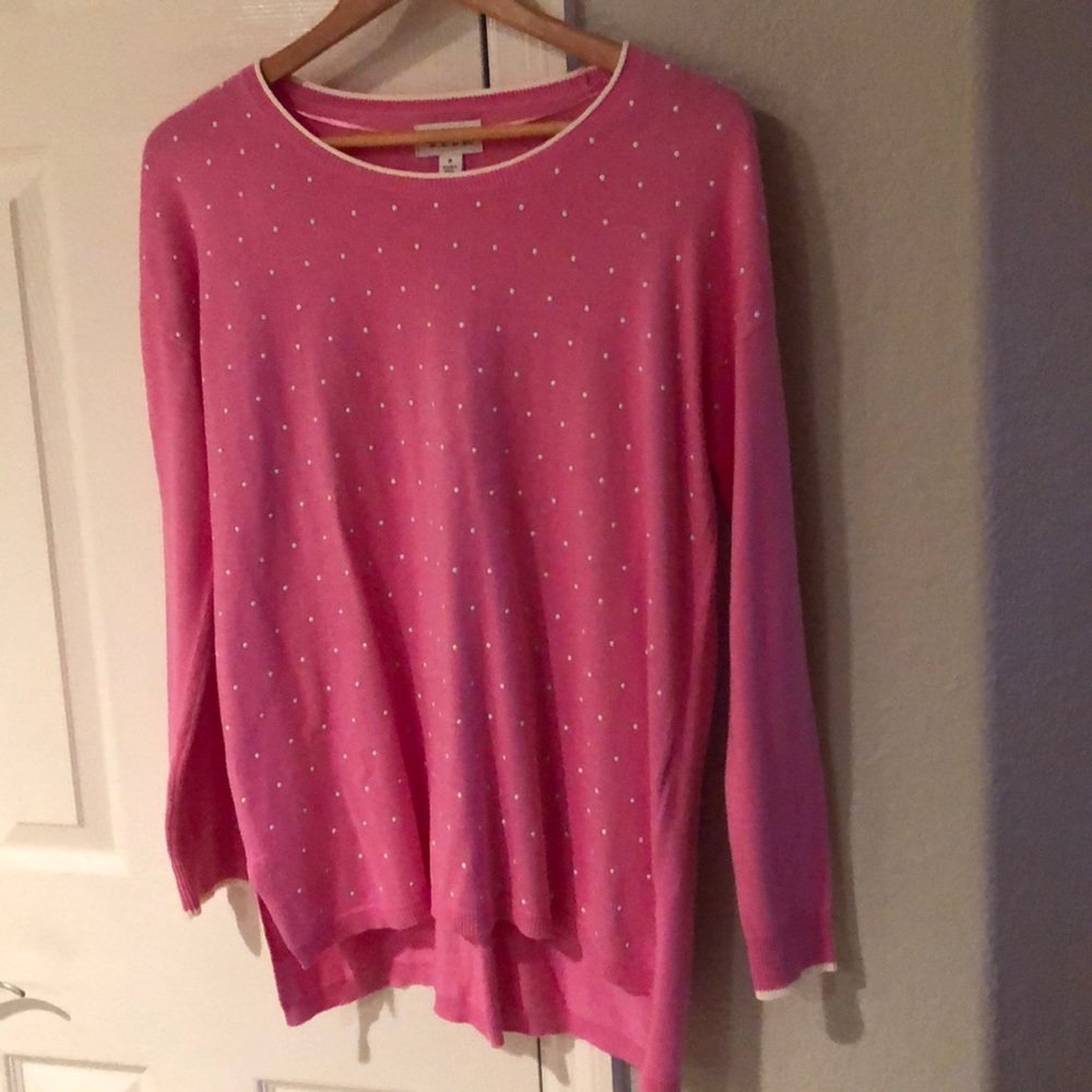 Pink sweater size Medium with white polka dots!